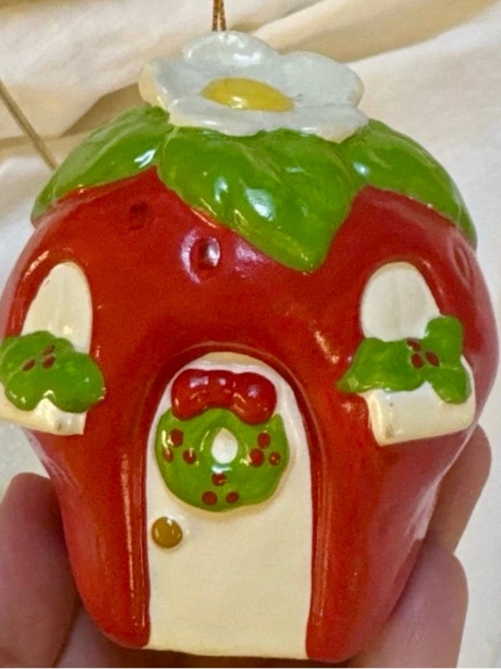 American Greetings Red Strawberry Cottage Ornament with Green Leaf Roof